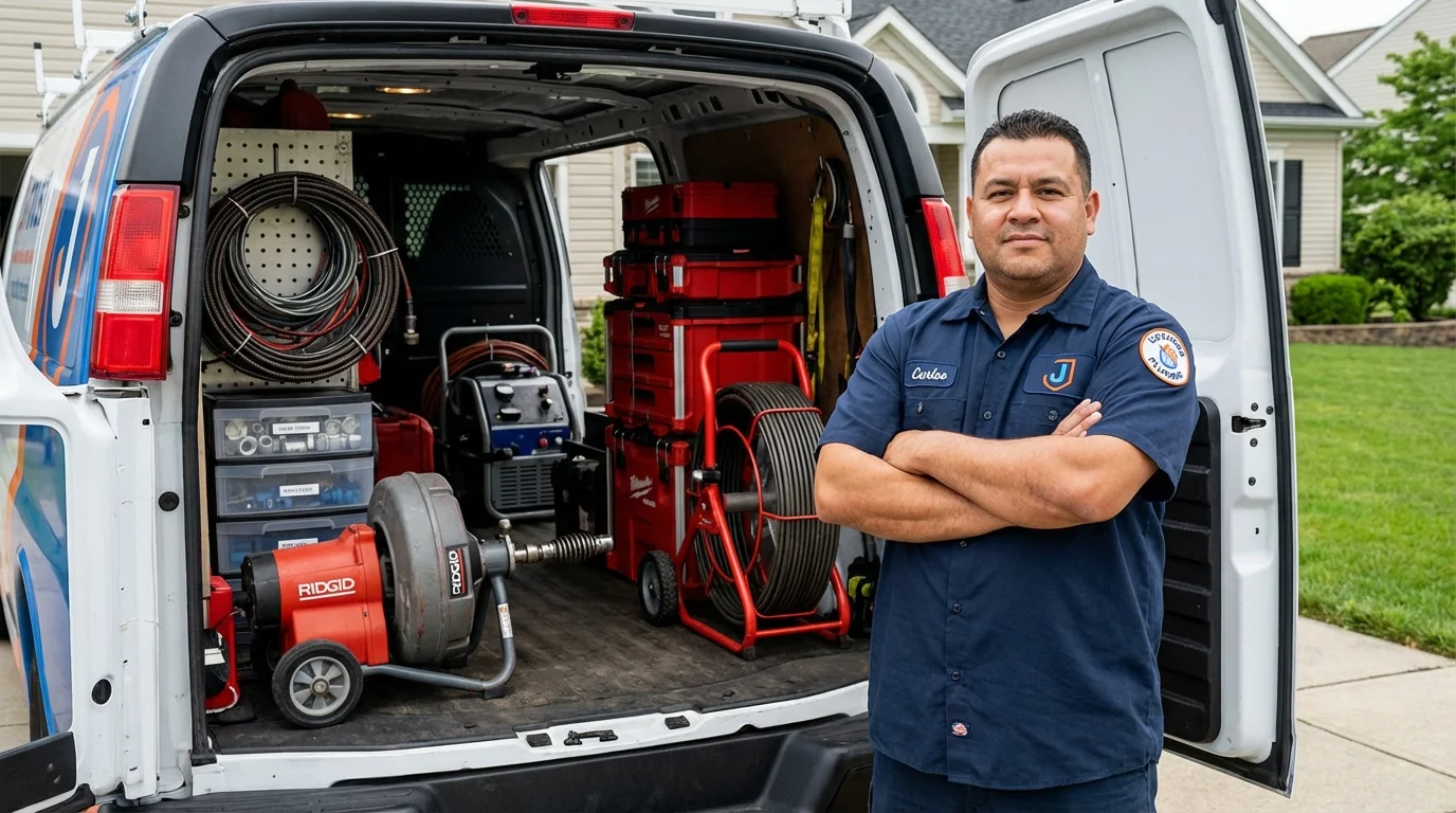 Professional drain cleaning equipment and Johns Plumbing LLC plumber in Winona Lake