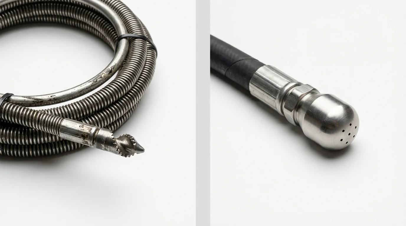 Drain snake cable and hydro jetting nozzle used for drain cleaning in Winona Lake, IN