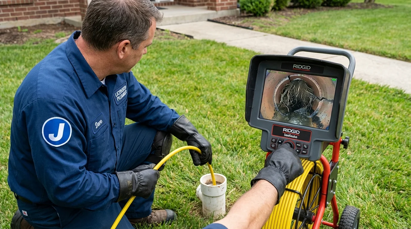Sewer camera inspection being performed by Johns Plumbing LLC in Winona Lake