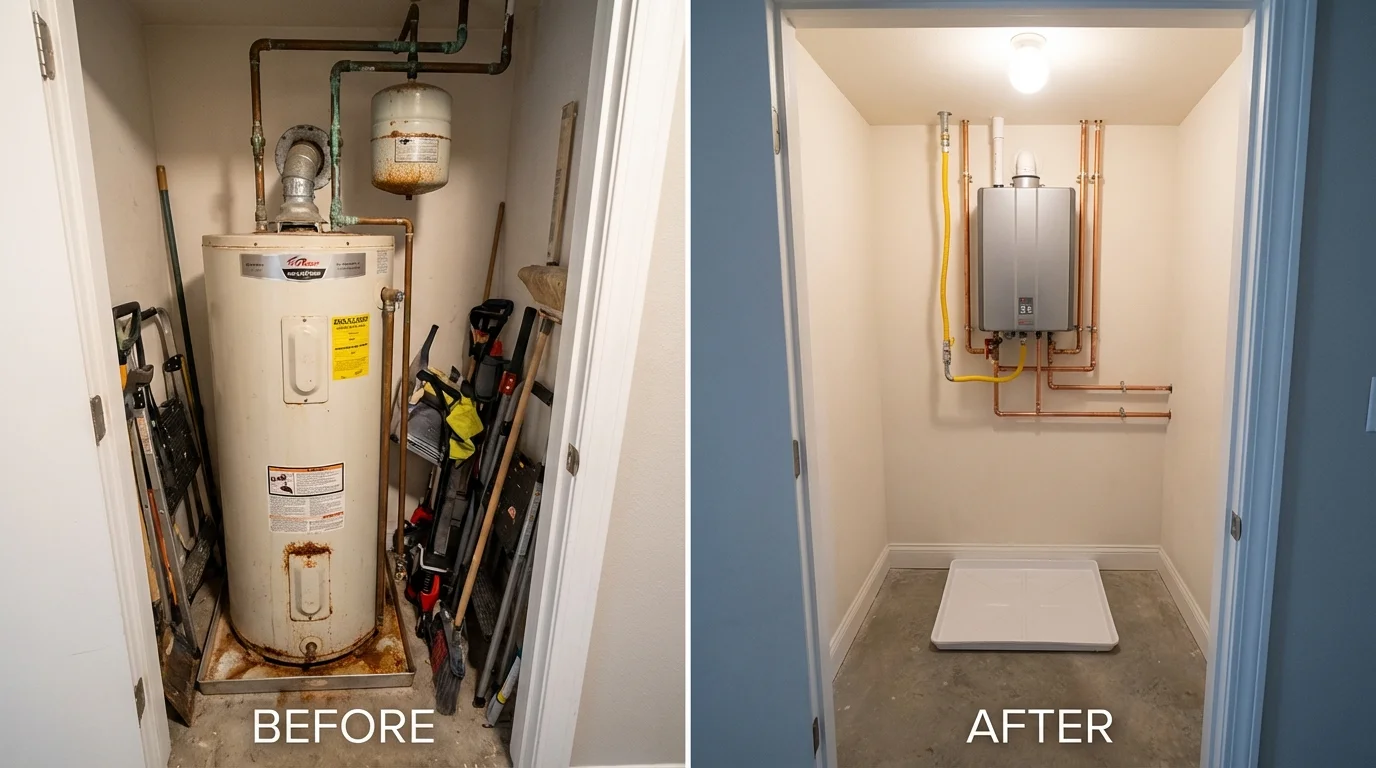 Tank water heater versus wall-mounted tankless unit comparison for Winona Lake, IN homeowners