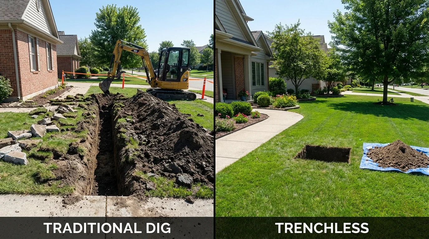 Trenchless sewer repair with minimal yard damage versus traditional excavation in Winona Lake, IN